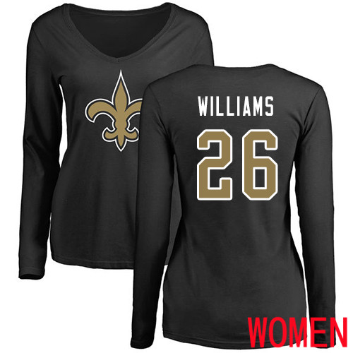New Orleans Saints Black Women P J  Williams Name and Number Logo Slim Fit NFL Football #26 Long Sleeve T Shirt